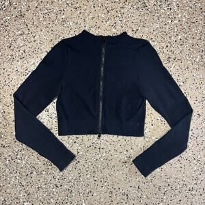 Set Active Cropped Zip Sculptflex Jacket Women's S Black Ribbed Long Sleeve
